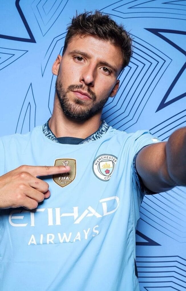 3-DMqW6A Portugal international Ruben Dias celebrates after signing new long-term deal with Manchester City