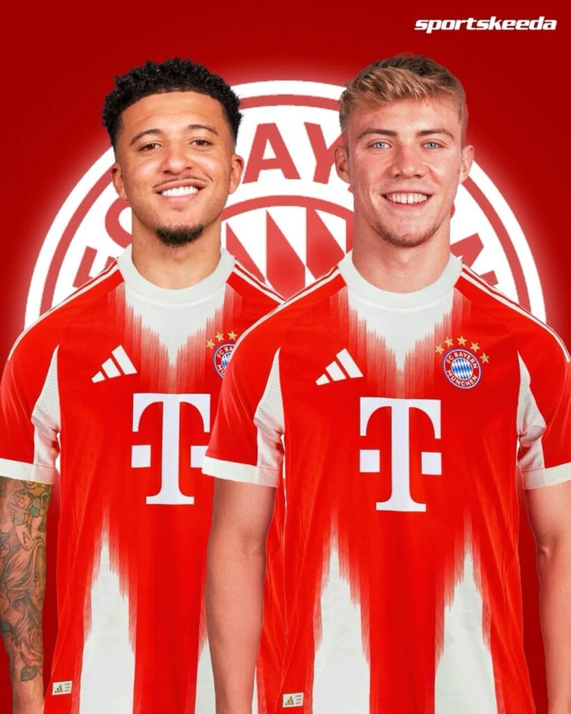 Bayern Munich are reportedly exploring a stunning double move for Manchester United stars Jadon Jadon Sancho and Rasmus Højlund in Bayern Munich jersey concept amid transfer links from Manchester United