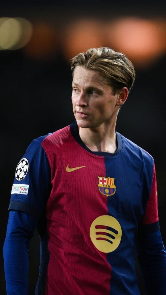 Frenkie de Jong celebrating in Barcelona kit at Camp Nou after contract renewal until 2028 Frenkie de Jong celebrating in Barcelona kit at Camp Nou after contract renewal until 2028
