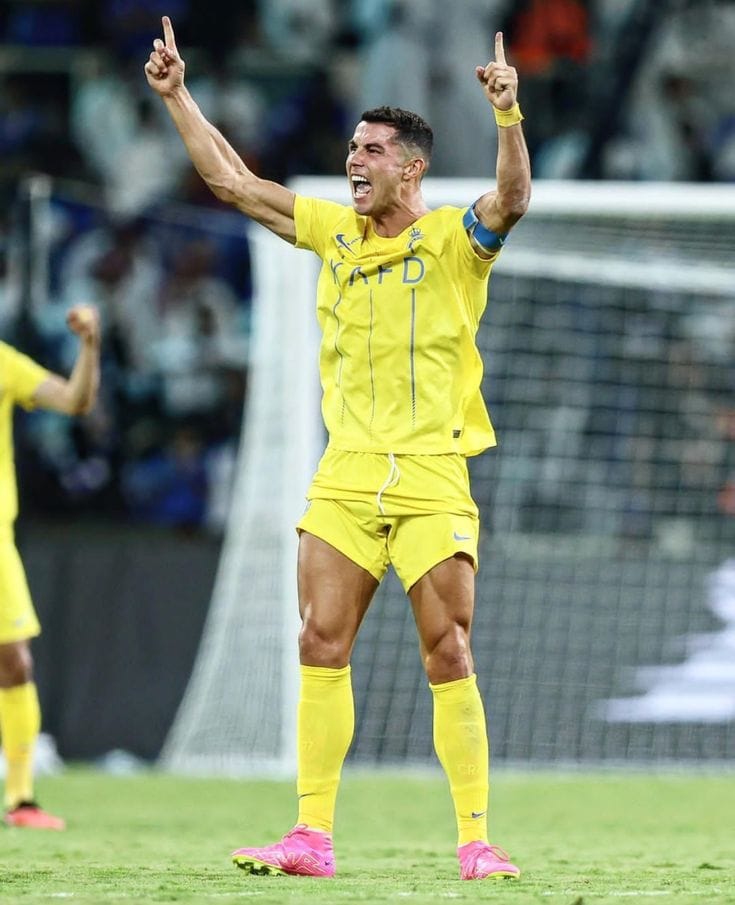 Ronaldo Cristiano Ronaldo focused on the pitch wearing Al Nassr’s yellow and blue jersey with captain’s armband during Saudi Super Cup clash with Al Ahli
