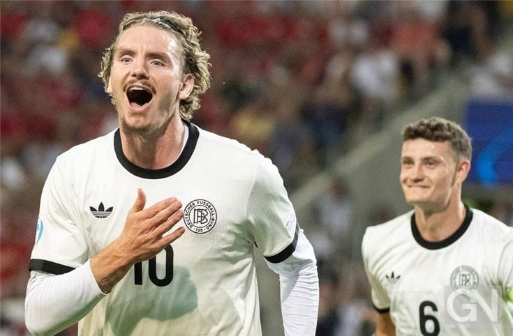 Woltemade celebrates goal for Stuttgart in Bundesliga