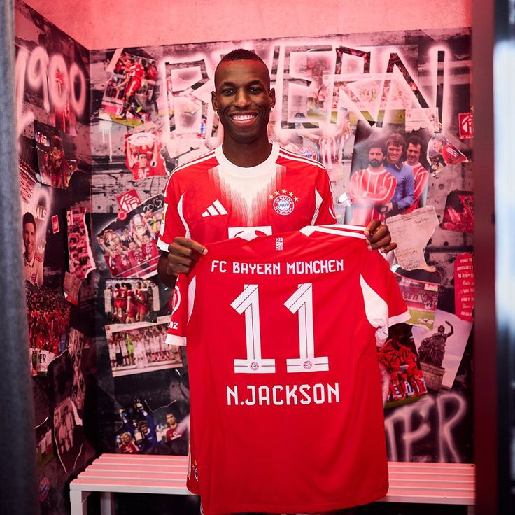 Nicolas Jackson unveiled as Bayern Munich player holding number 11 shirt after loan move from Chelsea, Fabrizio Romano Instagram post about buy obligation clause.