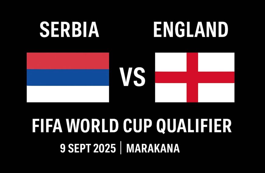 Serbia vs England FIFA World Cup 2026 qualifier preview with national flags and match date – 9 September 2025, Belgrade