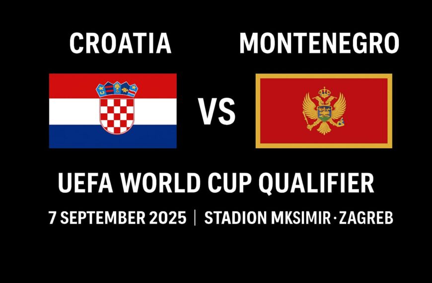 Croatia vs Montenegro UEFA World Cup Qualifier poster with national flags, date 7 September 2025, Stadion Maksimir Zagreb.